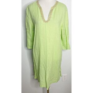 Lilly Pulitzer Esme Lurex Gold Metallic Stripe Green Cover Up Tunic Dress Large